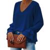 imageLYANER Womens Casual V Neck Tiered Ruffle Bell Long Sleeve Blouse Shirt Tunic TopRoyal Blue