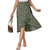 imageLYANER Womens Floral Print Wrap Front Self Tie Knot Ruffle Hem Split Midi SkirtGreen