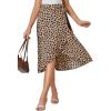 imageLYANER Womens Floral Print Wrap Front Self Tie Knot Ruffle Hem Split Midi SkirtKhaki