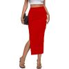 imageLYANER Womens High Waist Stretchy Split Slit Hem Rib Knit Bodycon Midi SkirtRed