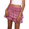 imageLYANER Womens High Waist Tiered Layer Ruched Ruffle Hem Floral Printed Mini SkirtRose