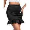 imageLYANER Womens Satin Ruffle Hem High Waist Fishtail Bodycon Mini Short SkirtBlack