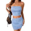 imageLYANER Womens Two Pieces Skirt Sets Strapless Bandeau Crop Tube Tops and Mini SkirtBlue