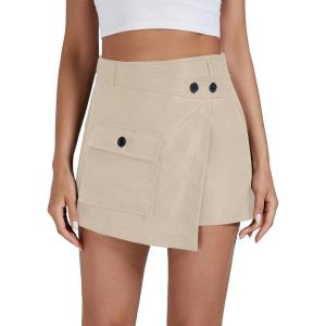 imageLYANER Womens Casual Wrap Asymmetrical Hem Pocket Skorts High Waisted Cargo Skirts ShortsKhaki