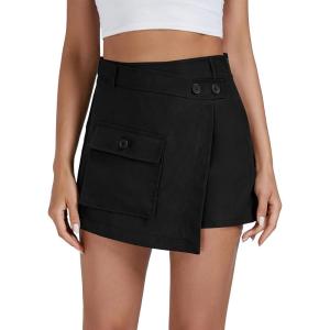 imageLYANER Womens Casual Wrap Asymmetrical Hem Pocket Skorts High Waisted Cargo Skirts ShortsSolid Black