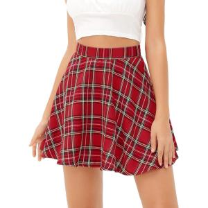 imageLYANER Womens Cute Plaid High Waist Above Knee Aline Skater Mini Short SkirtRed