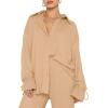 imageLYANER Womens 2 Piece Outfits Button Down Long Sleeve Shirt and Wide Leg Pants SetBeige