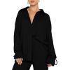 imageLYANER Womens 2 Piece Outfits Button Down Long Sleeve Shirt and Wide Leg Pants SetBlack