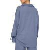 imageLYANER Womens 2 Piece Outfits Button Down Long Sleeve Shirt and Wide Leg Pants SetDusty Blue