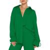 imageLYANER Womens 2 Piece Outfits Button Down Long Sleeve Shirt and Wide Leg Pants SetGreen