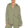 imageLYANER Womens 2 Piece Outfits Button Down Long Sleeve Shirt and Wide Leg Pants SetLight Green