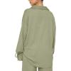 imageLYANER Womens 2 Piece Outfits Button Down Long Sleeve Shirt and Wide Leg Pants SetLight Green