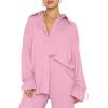 imageLYANER Womens 2 Piece Outfits Button Down Long Sleeve Shirt and Wide Leg Pants SetLight Pink