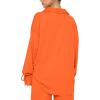 imageLYANER Womens 2 Piece Outfits Button Down Long Sleeve Shirt and Wide Leg Pants SetNeon Orange
