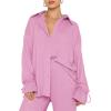 imageLYANER Womens 2 Piece Outfits Button Down Long Sleeve Shirt and Wide Leg Pants SetPink