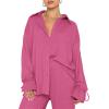 imageLYANER Womens 2 Piece Outfits Button Down Long Sleeve Shirt and Wide Leg Pants SetPlain Rose