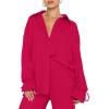imageLYANER Womens 2 Piece Outfits Button Down Long Sleeve Shirt and Wide Leg Pants SetRose