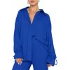 imageLYANER Womens 2 Piece Outfits Button Down Long Sleeve Shirt and Wide Leg Pants SetRoyal Blue