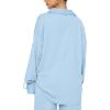 imageLYANER Womens 2 Piece Outfits Button Down Long Sleeve Shirt and Wide Leg Pants SetSky Blue