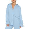 imageLYANER Womens 2 Piece Outfits Button Down Long Sleeve Shirt and Wide Leg Pants SetSky Blue