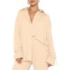 imageLYANER Womens 2 Piece Outfits Button Down Long Sleeve Shirt and Wide Leg Pants SetSolid Beige