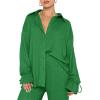 imageLYANER Womens 2 Piece Outfits Button Down Long Sleeve Shirt and Wide Leg Pants SetSolid Green