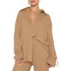 imageLYANER Womens 2 Piece Outfits Button Down Long Sleeve Shirt and Wide Leg Pants SetSolid Khaki
