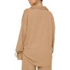 imageLYANER Womens 2 Piece Outfits Button Down Long Sleeve Shirt and Wide Leg Pants SetSolid Khaki