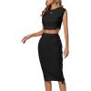 imageLYANER Womens 2 Piece Outfits Crewneck Fringe Sleeveless Crop Top and Tassel Trim Bodycon Midi Skirt SetBlack