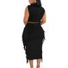 imageLYANER Womens 2 Piece Outfits Crewneck Fringe Sleeveless Crop Top and Tassel Trim Bodycon Midi Skirt SetBlack