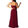 imageLYANER Womens 2 Piece Outfits Deep V Neck Spaghetti Strap Sleeveless Crop Top and High Side Split Cocktail Maxi SkirtWine Red