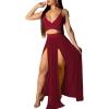 imageLYANER Womens 2 Piece Outfits Deep V Neck Spaghetti Strap Sleeveless Crop Top and High Side Split Cocktail Maxi SkirtWine Red