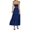 imageLYANER Womens 2 Piece Outfits Dress Twist Cut Out Tube Crop Top and Ruffle Maxi Skirt SetNavy Blue