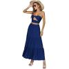 imageLYANER Womens 2 Piece Outfits Dress Twist Cut Out Tube Crop Top and Ruffle Maxi Skirt SetNavy Blue