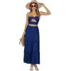 imageLYANER Womens 2 Piece Outfits Dress Twist Cut Out Tube Crop Top and Ruffle Maxi Skirt SetNavy Blue