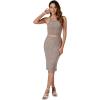 imageLYANER Womens 2 Piece Outfits Ribbed Halter Neck Sleeveless Crop Top and High Waist Bodycon Midi Skirt SetMocha