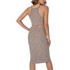 imageLYANER Womens 2 Piece Outfits Ribbed Halter Neck Sleeveless Crop Top and High Waist Bodycon Midi Skirt SetMocha