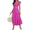 imageLYANER Womens Boho 2 Piece Outfits Polka Dots V Neck Crop Top and Elastic Waist Skirt SetsPoint Rose