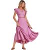 imageLYANER Womens Boho 2 Piece Outfits Polka Dots V Neck Crop Top and Elastic Waist Skirt SetsSolid Pink