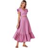 imageLYANER Womens Boho 2 Piece Outfits Polka Dots V Neck Crop Top and Elastic Waist Skirt SetsSolid Pink