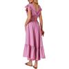 imageLYANER Womens Boho 2 Piece Outfits Polka Dots V Neck Crop Top and Elastic Waist Skirt SetsSolid Pink