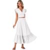 imageLYANER Womens Boho 2 Piece Outfits Polka Dots V Neck Crop Top and Elastic Waist Skirt SetsSolid White