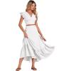 imageLYANER Womens Boho 2 Piece Outfits Polka Dots V Neck Crop Top and Elastic Waist Skirt SetsSolid White