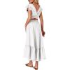imageLYANER Womens Boho 2 Piece Outfits Polka Dots V Neck Crop Top and Elastic Waist Skirt SetsSolid White