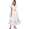imageLYANER Womens Boho 2 Piece Outfits Polka Dots V Neck Crop Top and Elastic Waist Skirt SetsSolid White