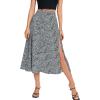 imageLYANER Womens Boho Floral Printed High Waist Split A Line Midi Skirt with ZipperBlack