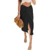 imageLYANER Womens Casual Draped Ruched Front High Waist Split Slit Hem Midi SkirtBlack
