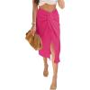 imageLYANER Womens Casual Draped Ruched Front High Waist Split Slit Hem Midi SkirtRose