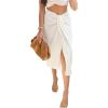 imageLYANER Womens Casual Draped Ruched Front High Waist Split Slit Hem Midi SkirtSolid White