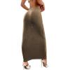 imageLYANER Womens Casual Elastic High Waist Solid Bodycon Long Maxi SkirtBrown